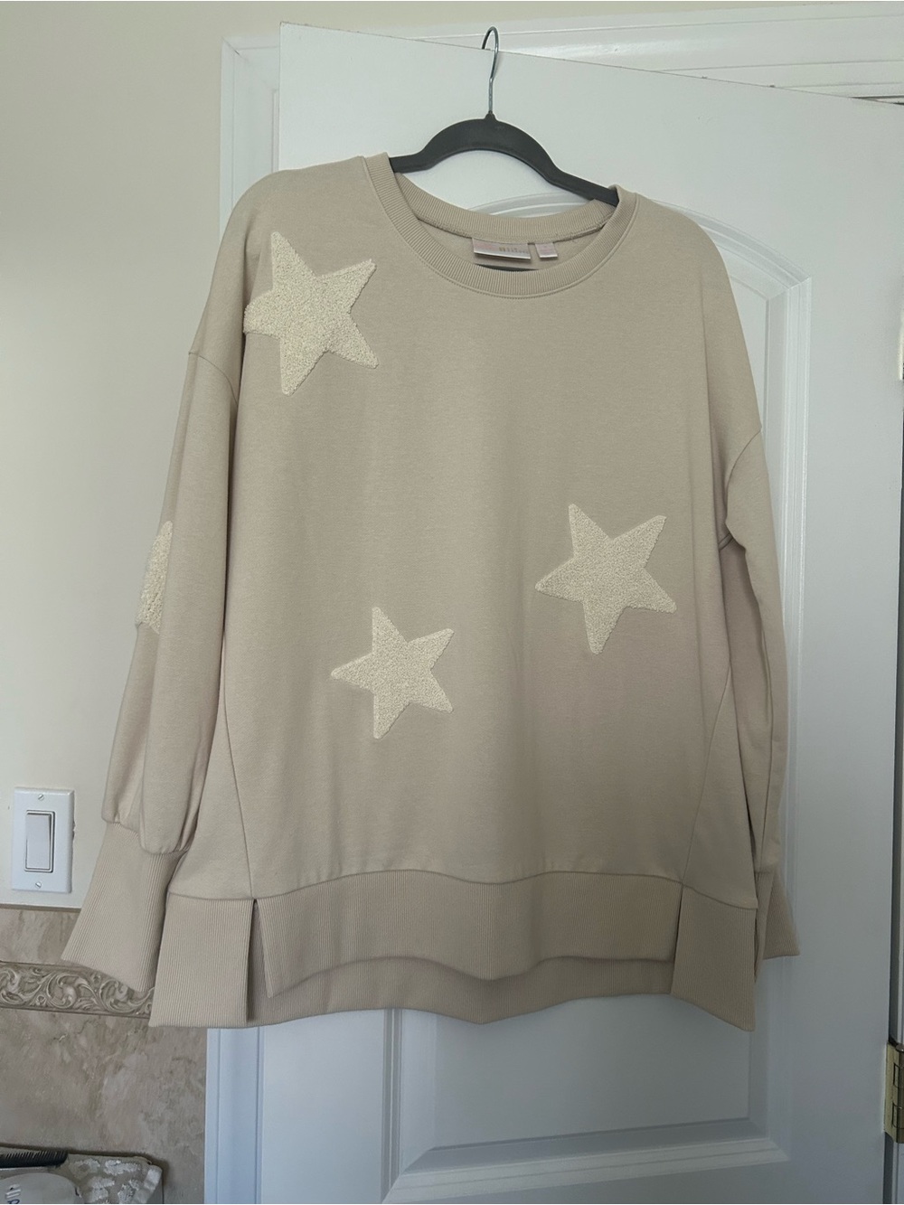 Belle by Kim Gravel Star Appliqué Pullover Sweatshirt - Beige